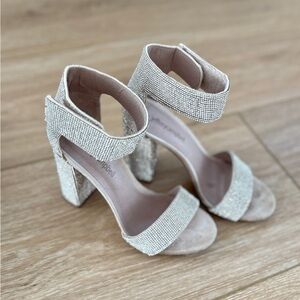 Jeffrey Campbell Silver Rhinestone Sandal Heels
